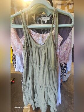 Lucky Brand- Olive Green Tiered Cotton Tank Dress